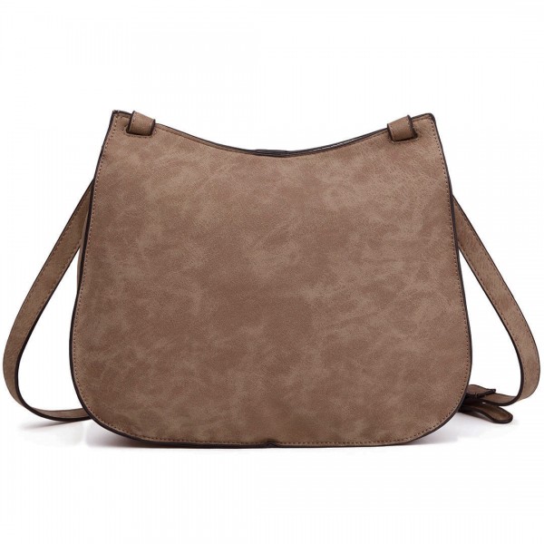 LT1727 - Miss Lulu Suede Effect Cross Body Saddle Bag Brown